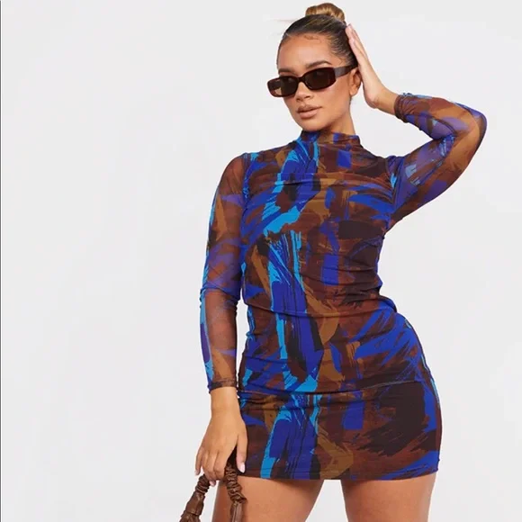 PrettyLittleThing | Dresses | Abstract Print Mesh Dress | Poshmark